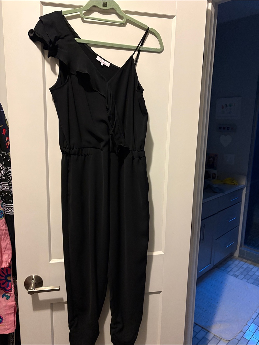 Parker Black One-Shoulder Ruffle Jumpsuit